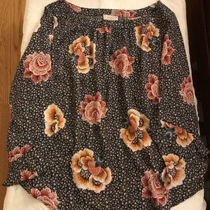 Loft medium Navy and pink flower print top